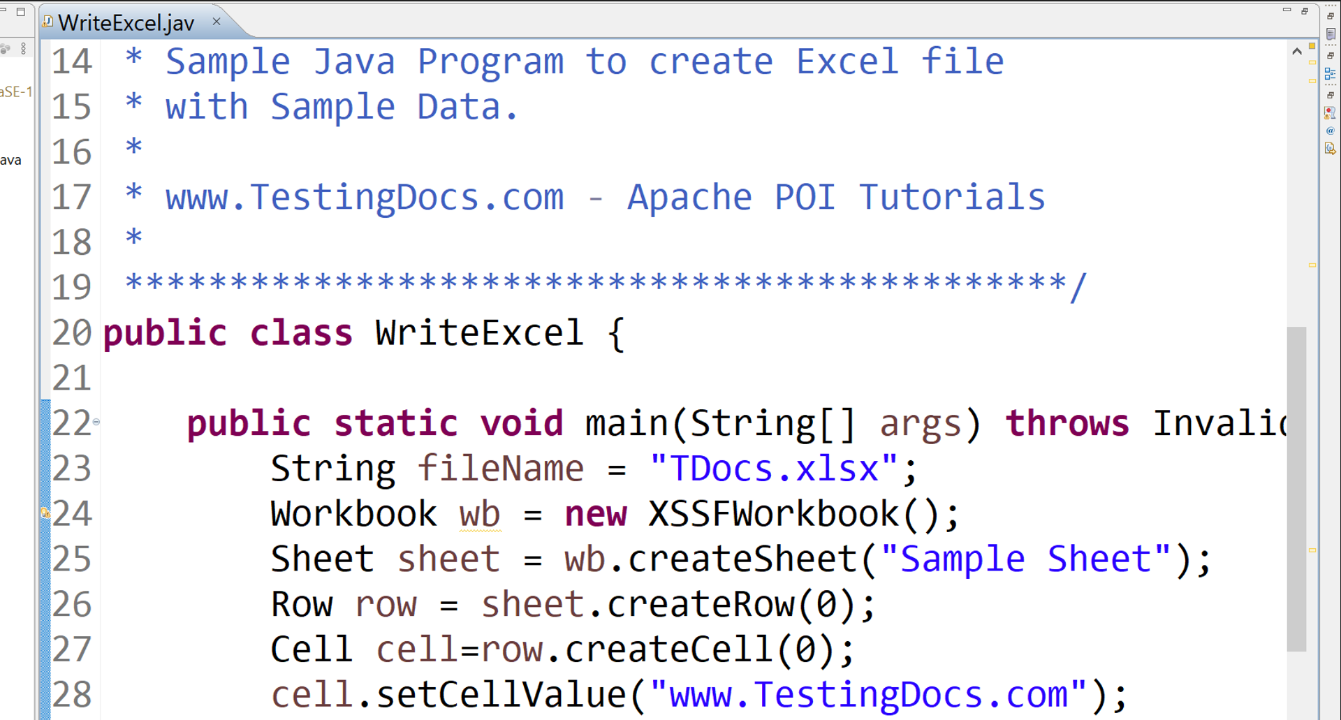 Write to an MS Excel File using Apache POI 