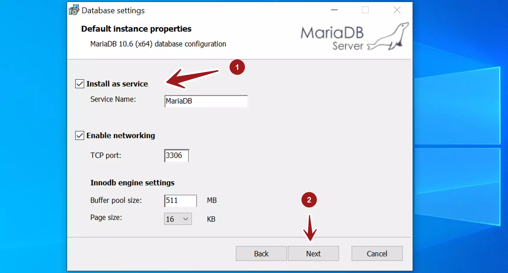 MariaDB Database settings