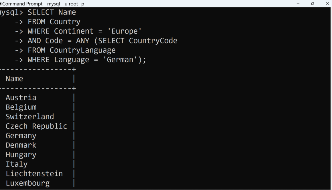 MySQL ANY Operator