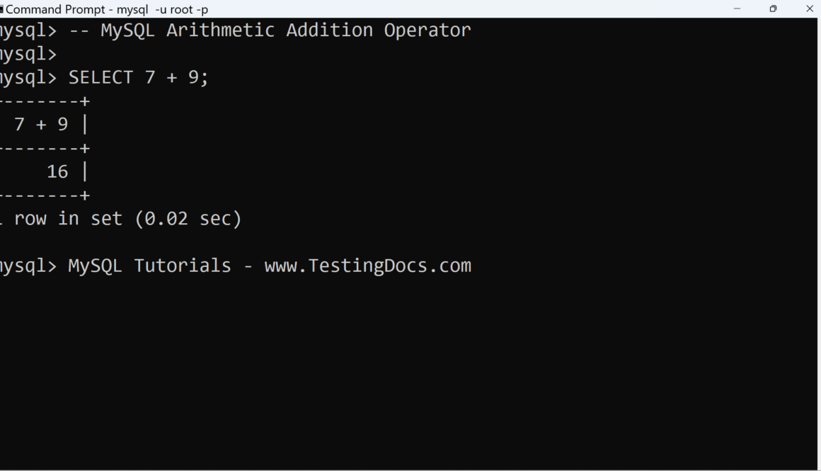 MySQL Arithmetic Addition Operator