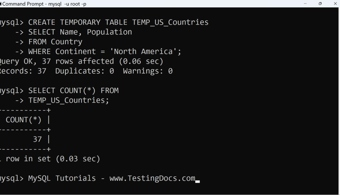 MySQL CREATE TEMPORARY TABLE