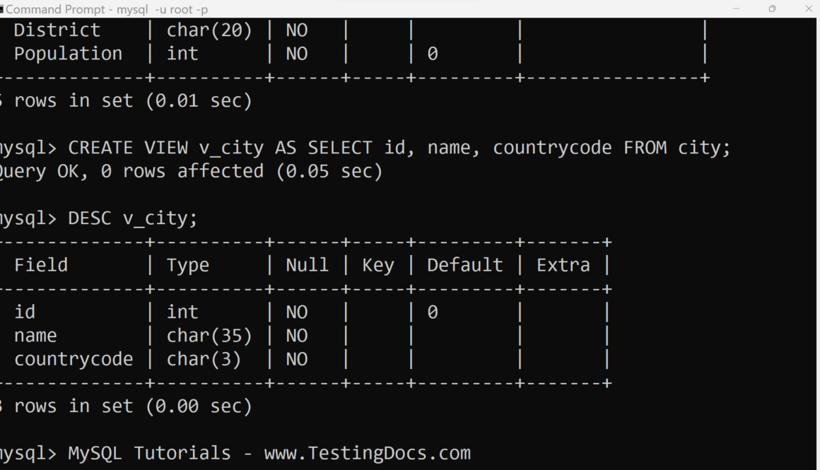 MySQL CREATE VIEW Statement