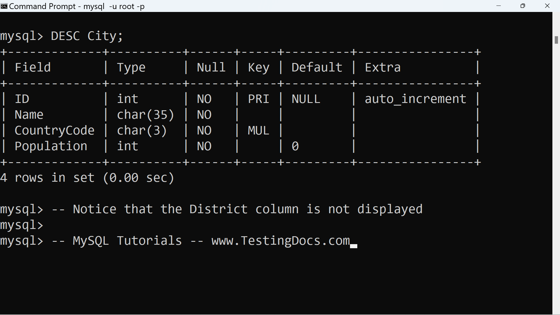 MySQL Drop column Example