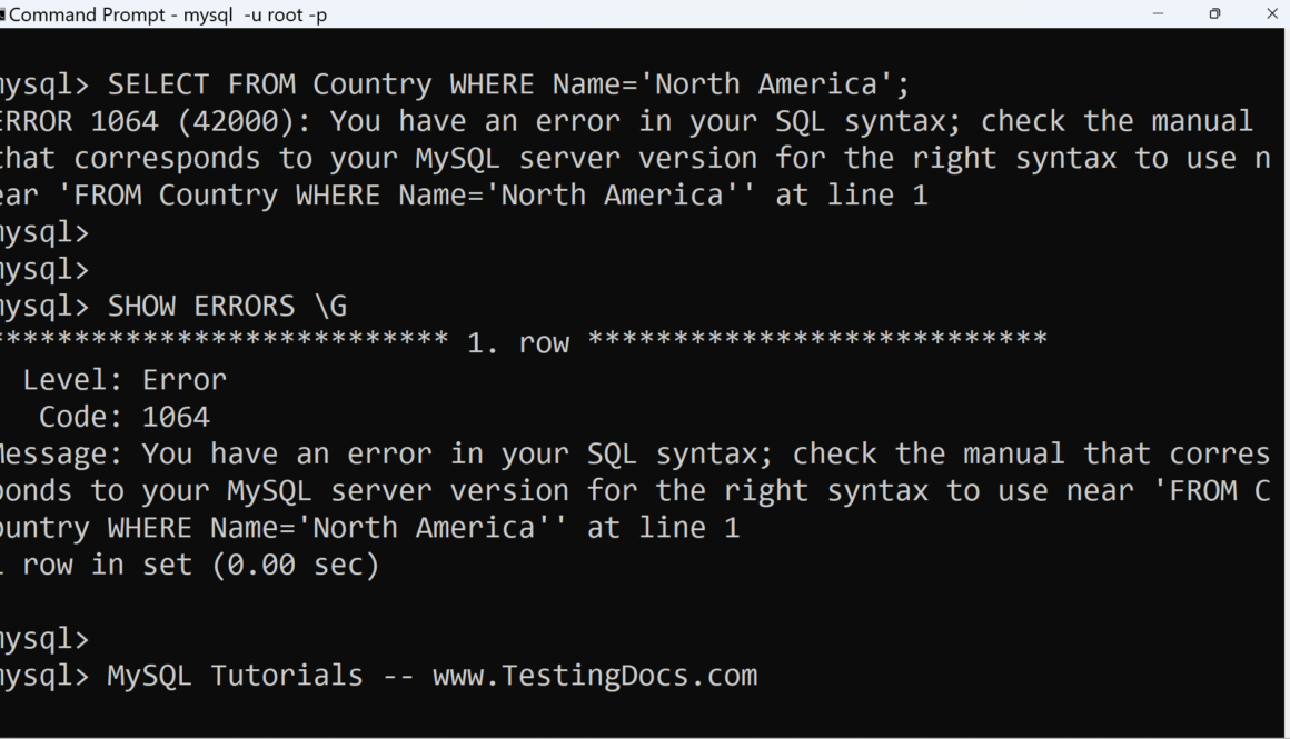 MySQL Errors and Warnings