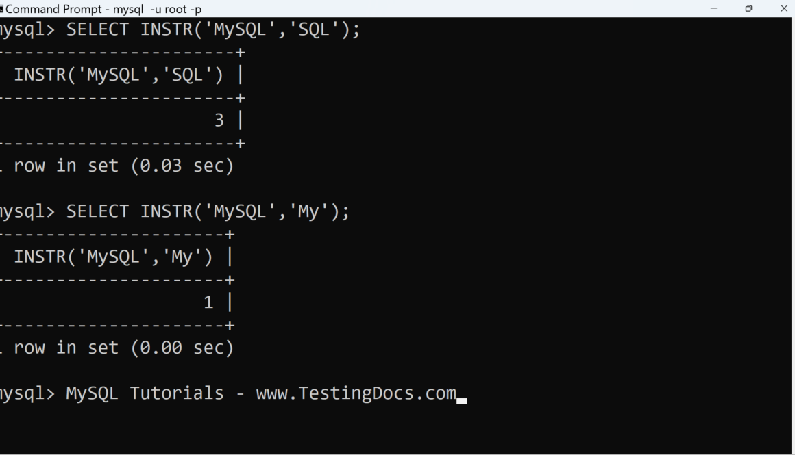 MySQL INSTR Function
