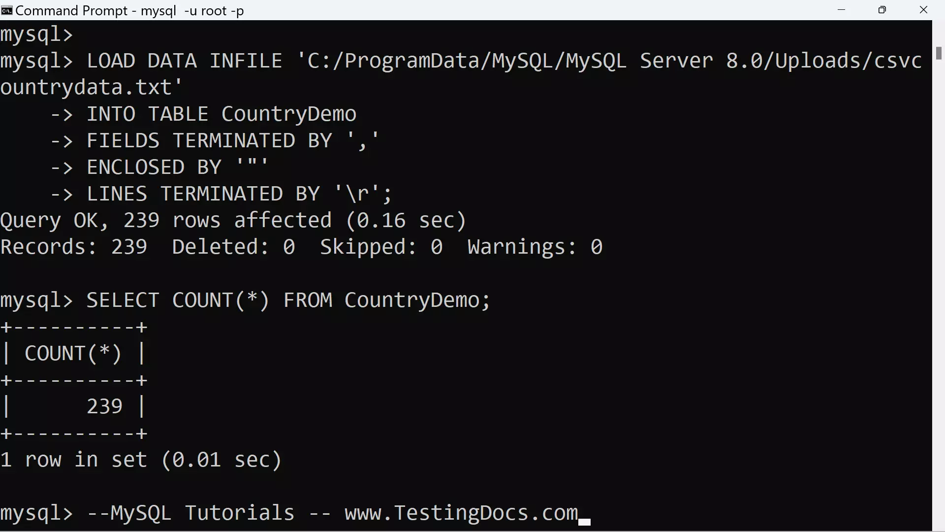 MySQL LOAD DATA INFILE Example CSV