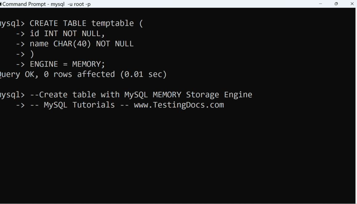 MySQL MEMORY Storage Engine