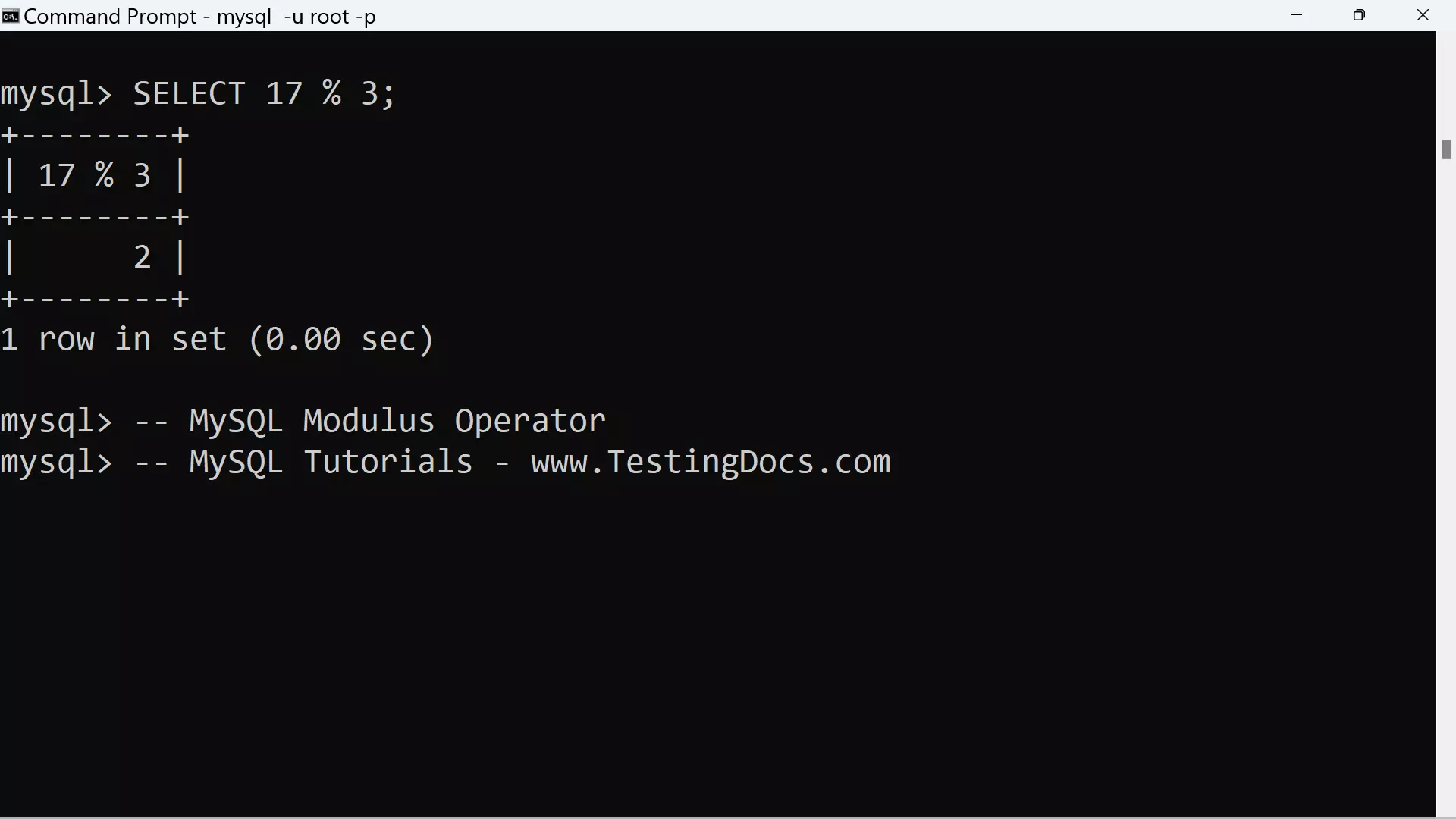 MySQL Modulus Operator