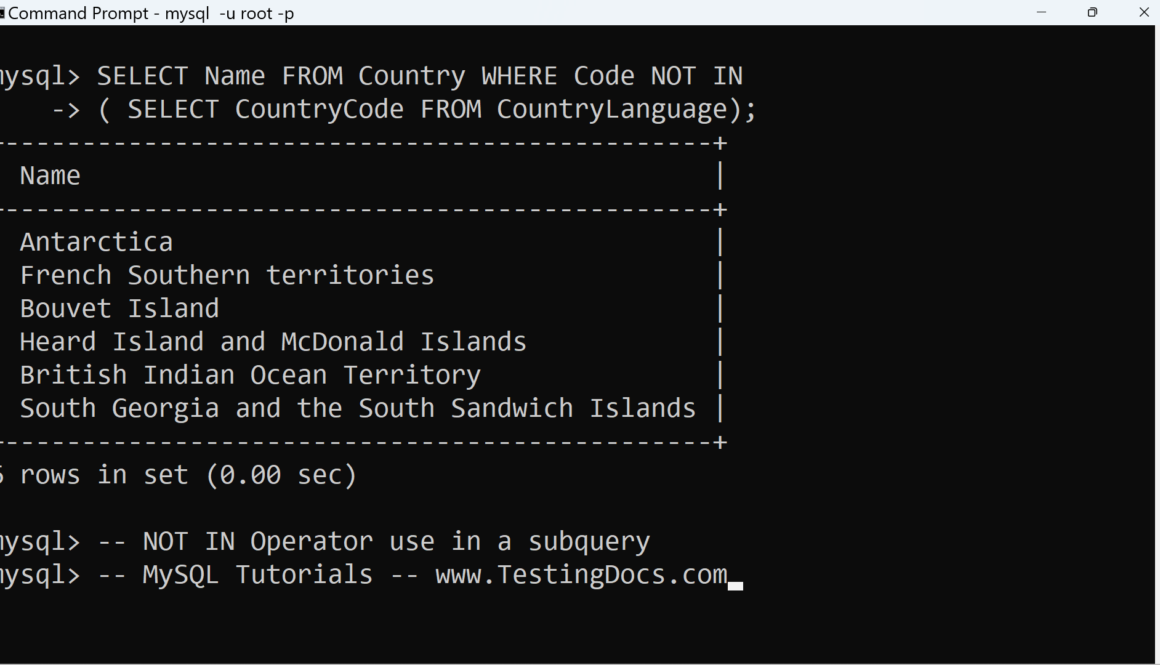 MySQL NOT IN Operator