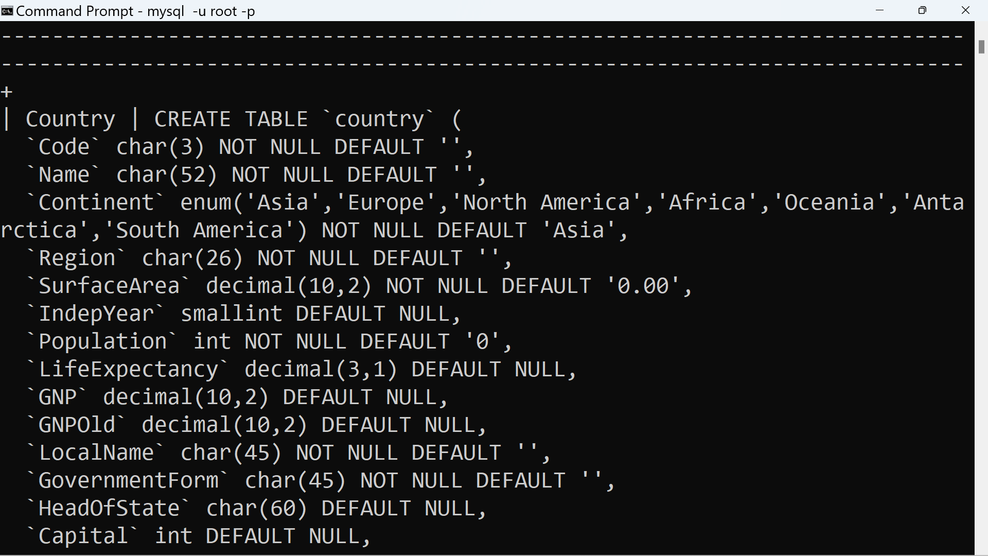 MySQL NULL Column Country