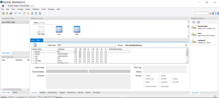 Add Table to MySQL Physical Schema | TestingDocs