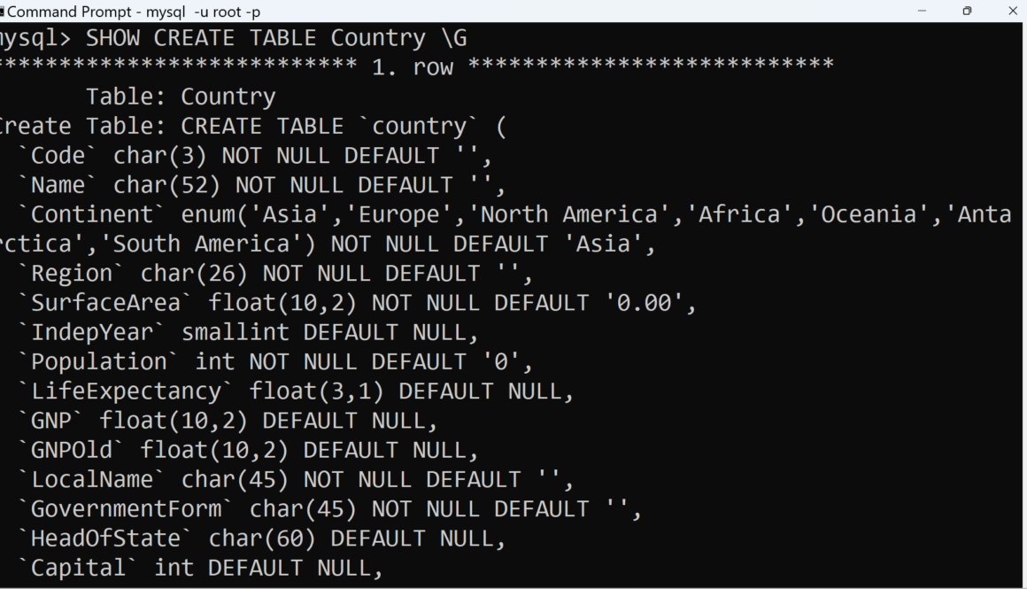 MySQL SHOW CREATE TABLE Statement