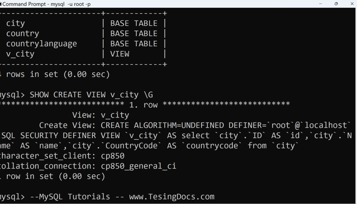 MySQL SHOW CREATE VIEW