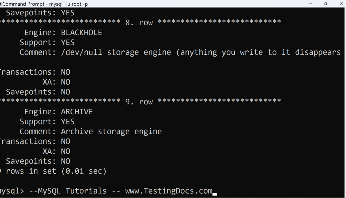 MySQL SHOW ENGINES