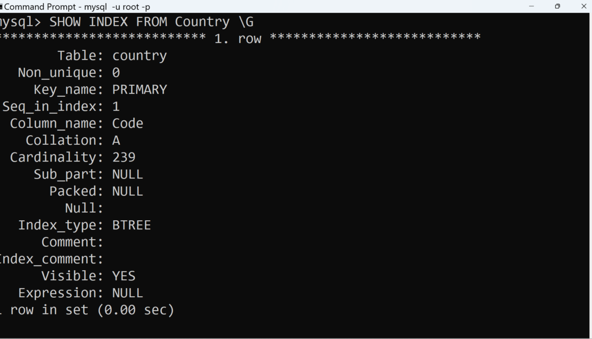 MySQL SHOW INDEX Statement