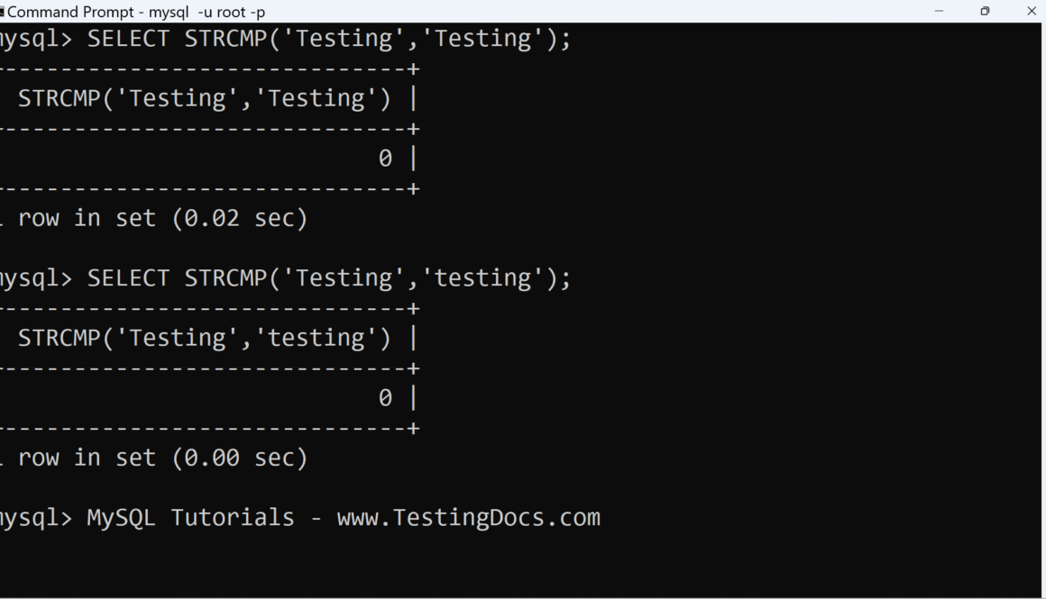 MySQL STRCMP Function