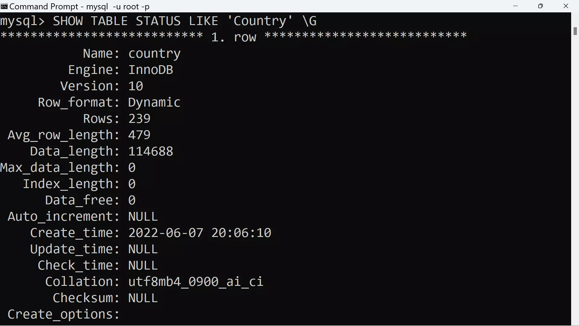 MySQL Strorage Engine Information Example