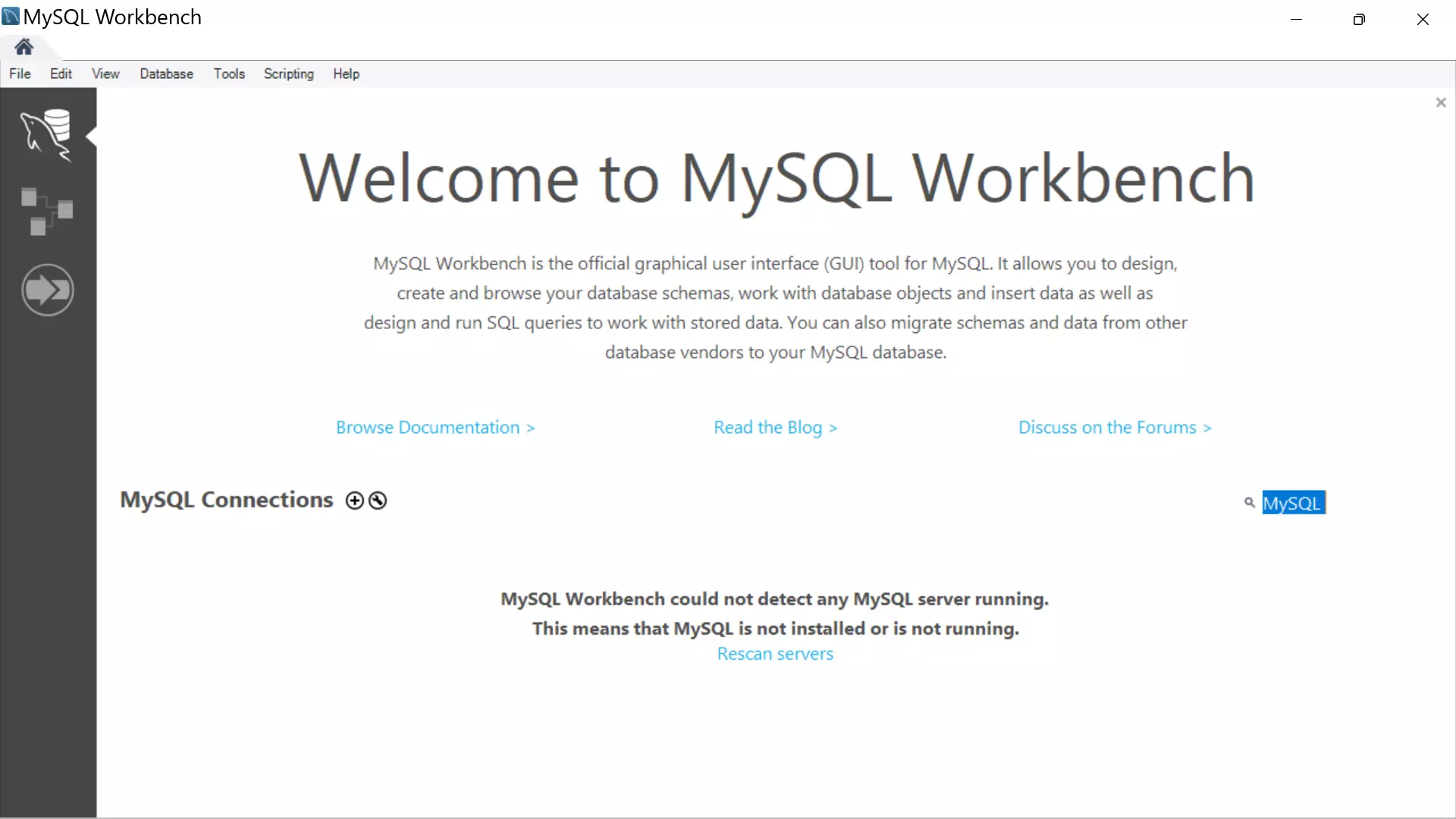 MySQL Workbench GUI win11