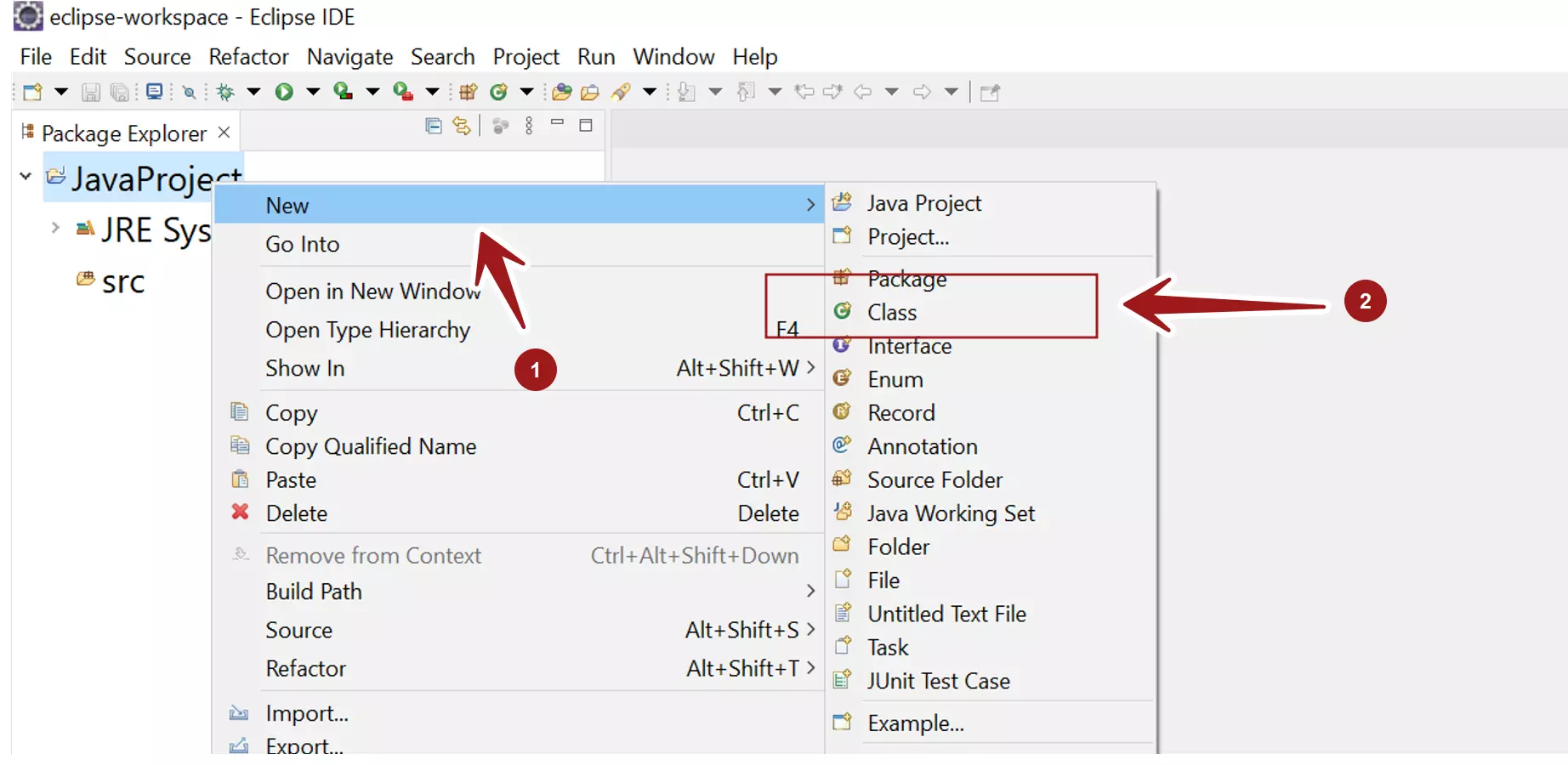 New Java Class Eclipse Package