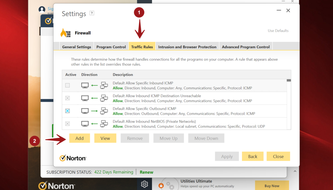 Norton Firewall Traffic Rules