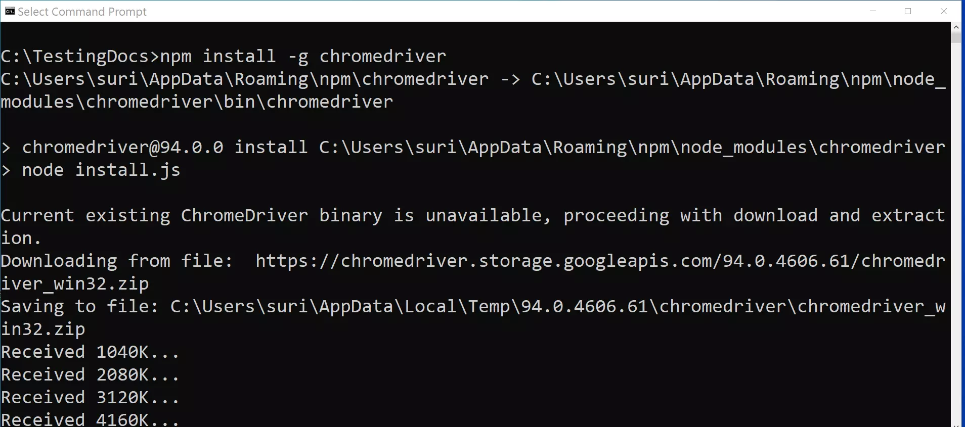 Npm install Chromedriver