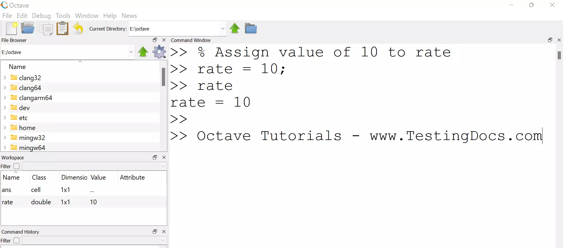 Octave Assign value to variable