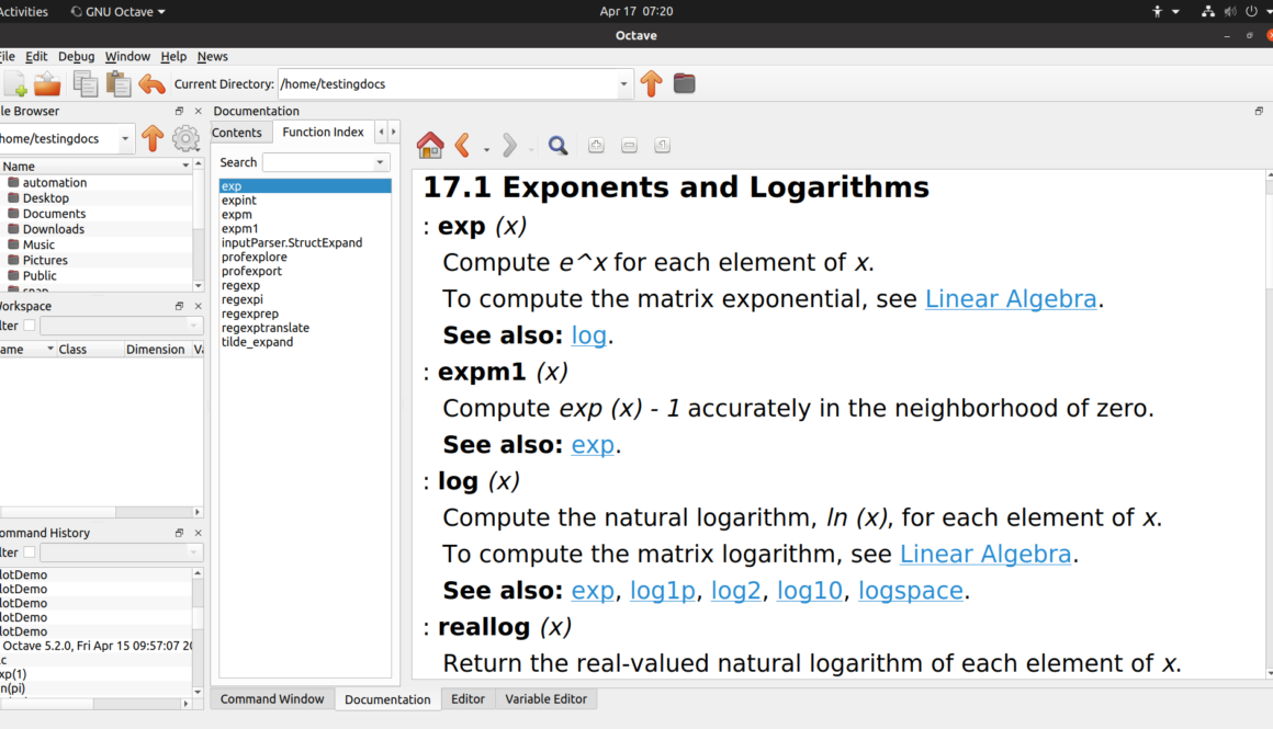 Octave doc exp Function