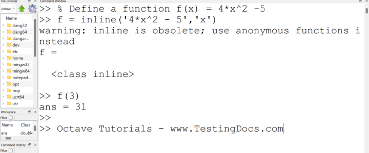 Octave inline function