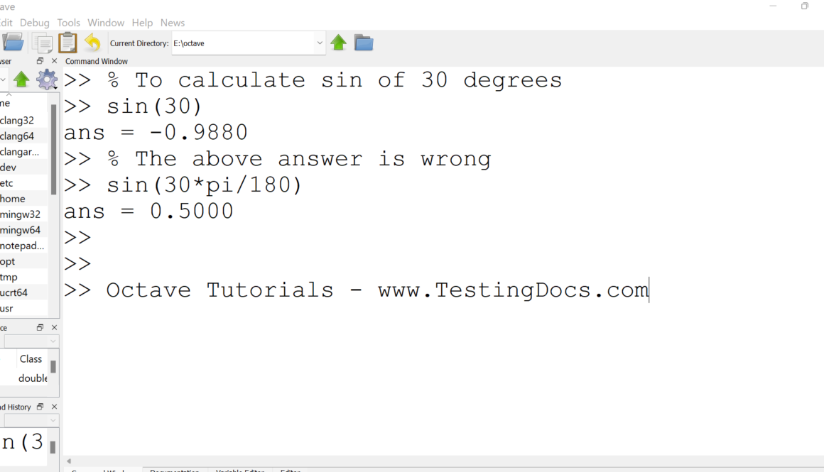 Octave Trigonometric Functions