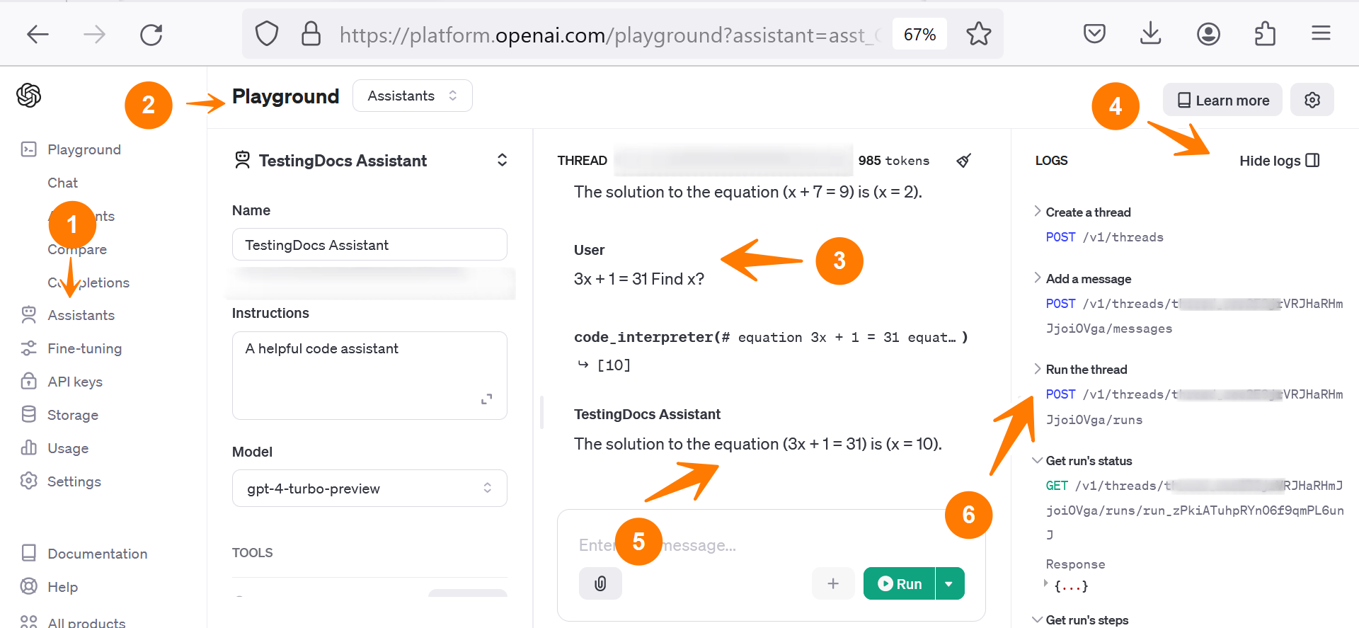 OpenAI Assistant API Playground ShowLogs