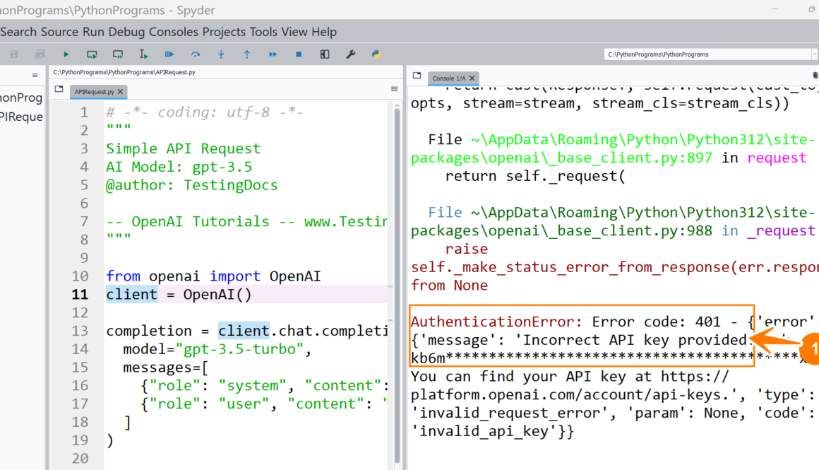 OpenAI Incorrect API Key Error
