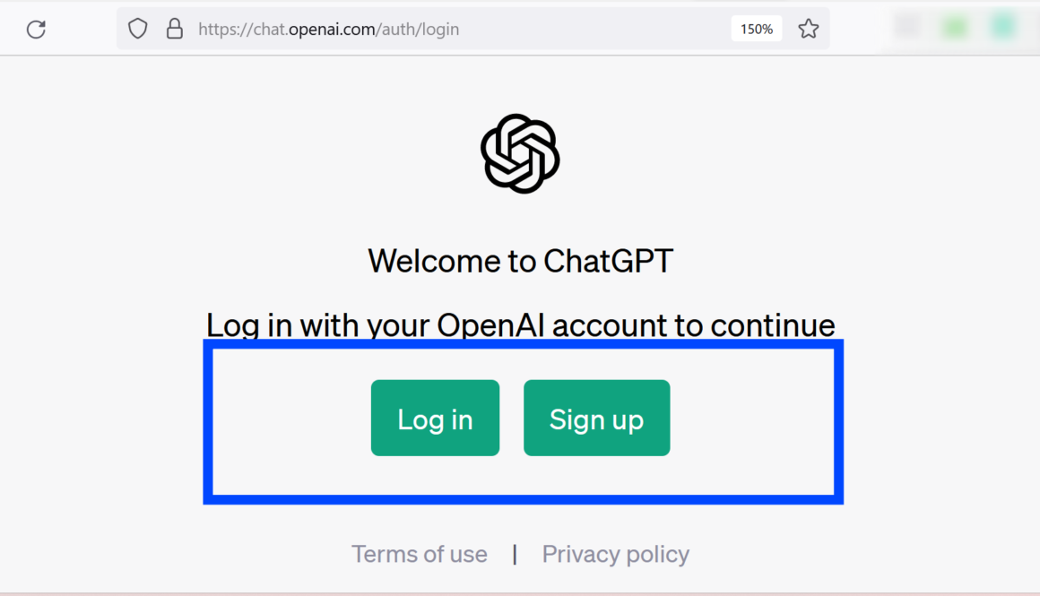 OpenAI Log in and Sign up buttons