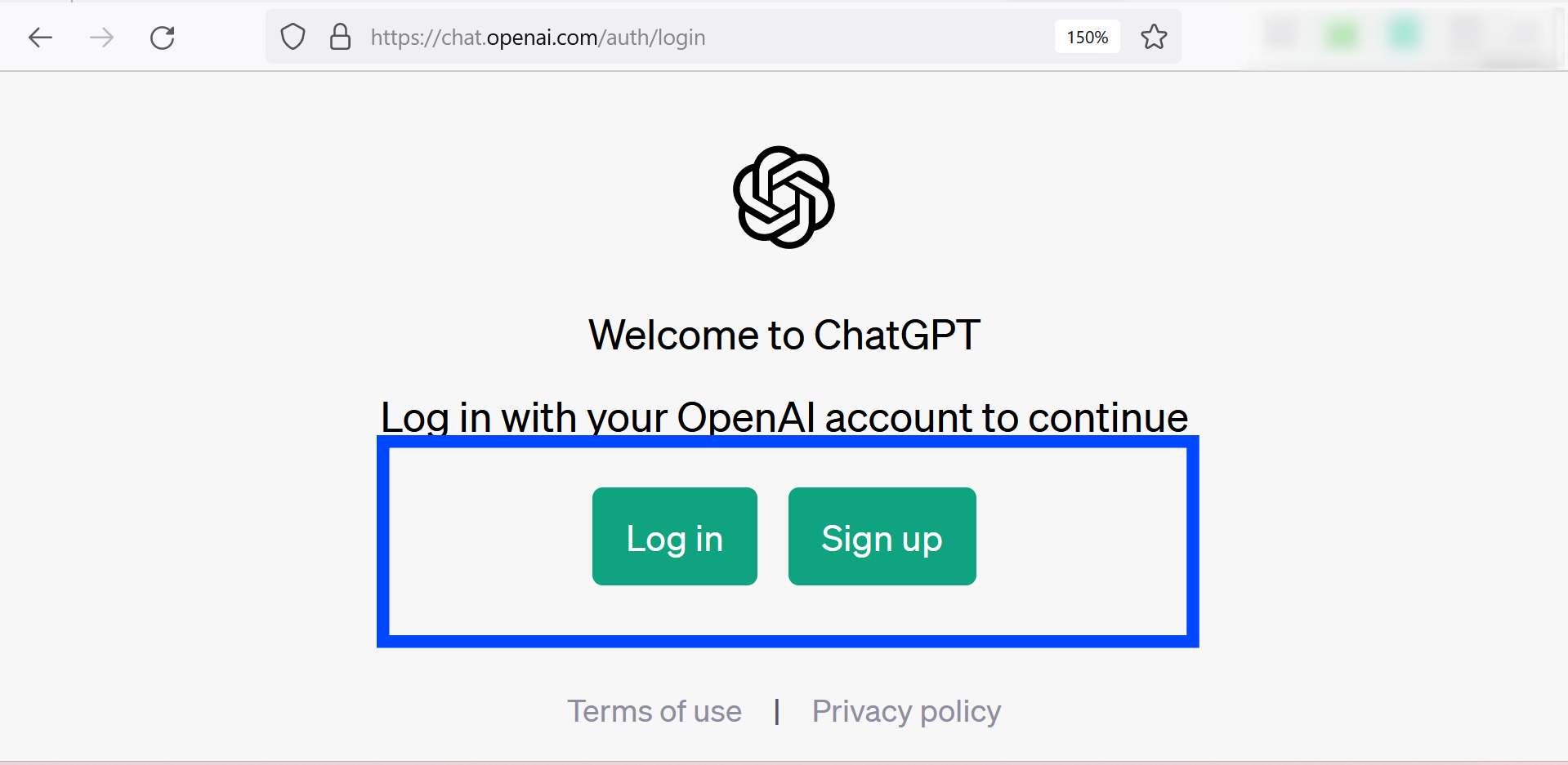 OpenAI Log in and Sign up buttons