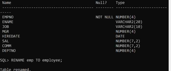 Oracle Rename Table Command