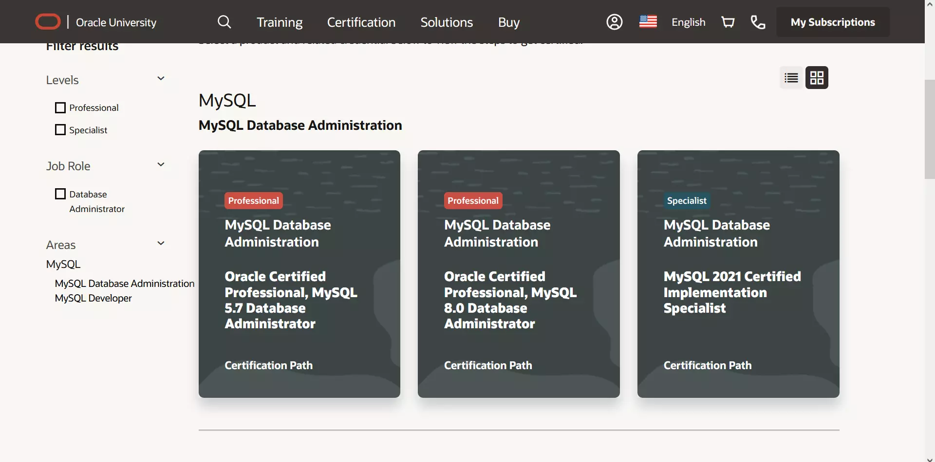 Oracle University MySQL Path