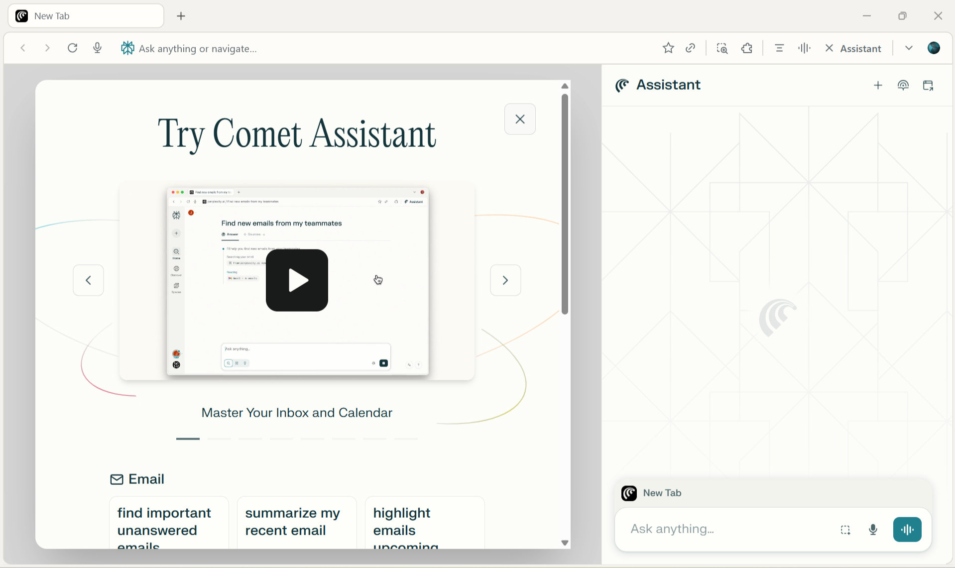 Perplexity Comet Browser UI