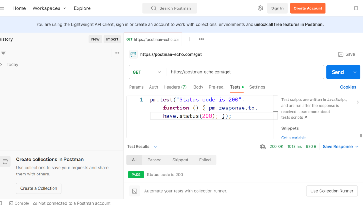 Postman API Tests Response Code