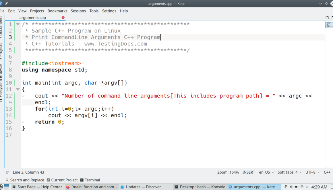 Print CommandLine Arguments C++ Program