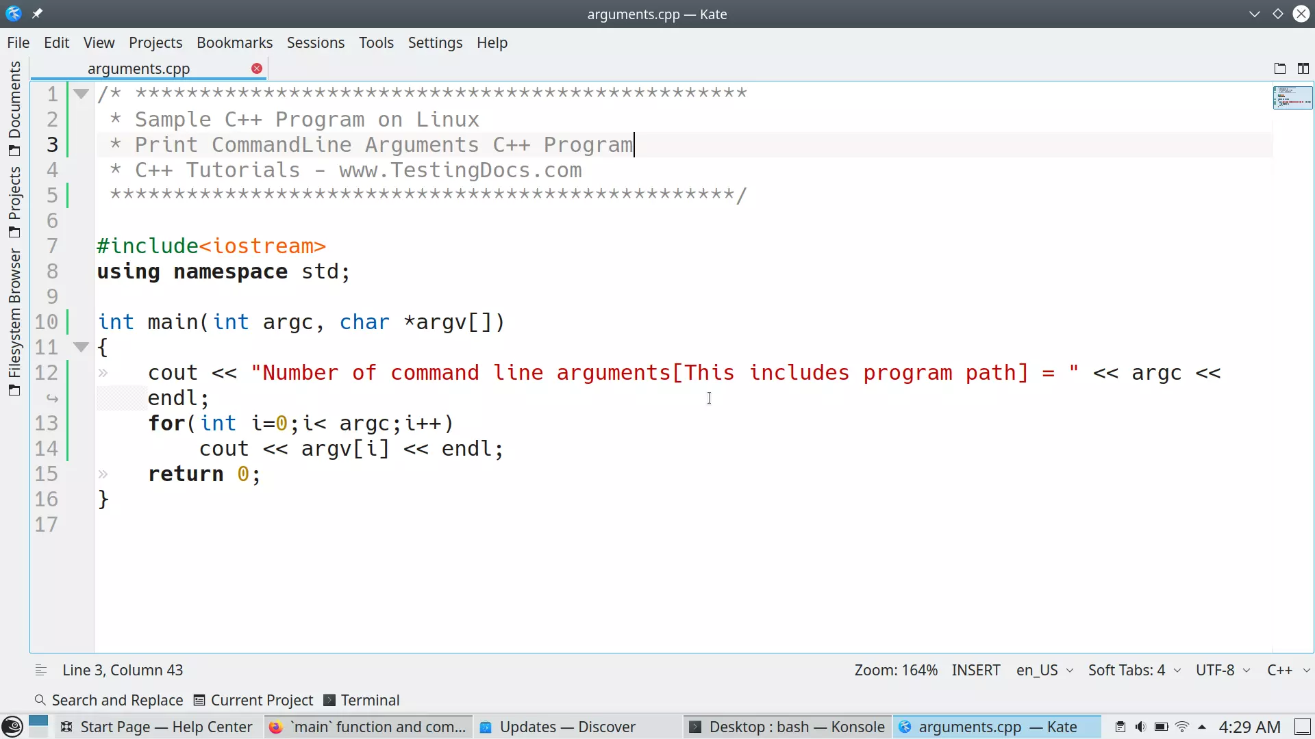 Print CommandLine Arguments C++ Program