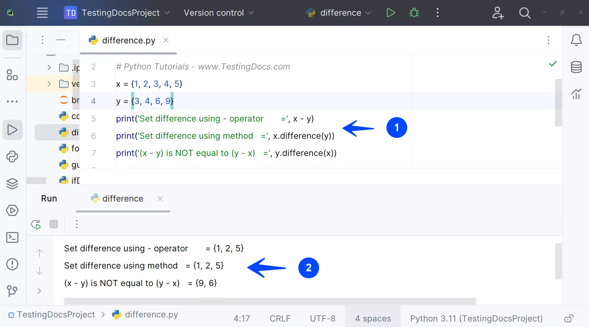 Python Difference Set Operator