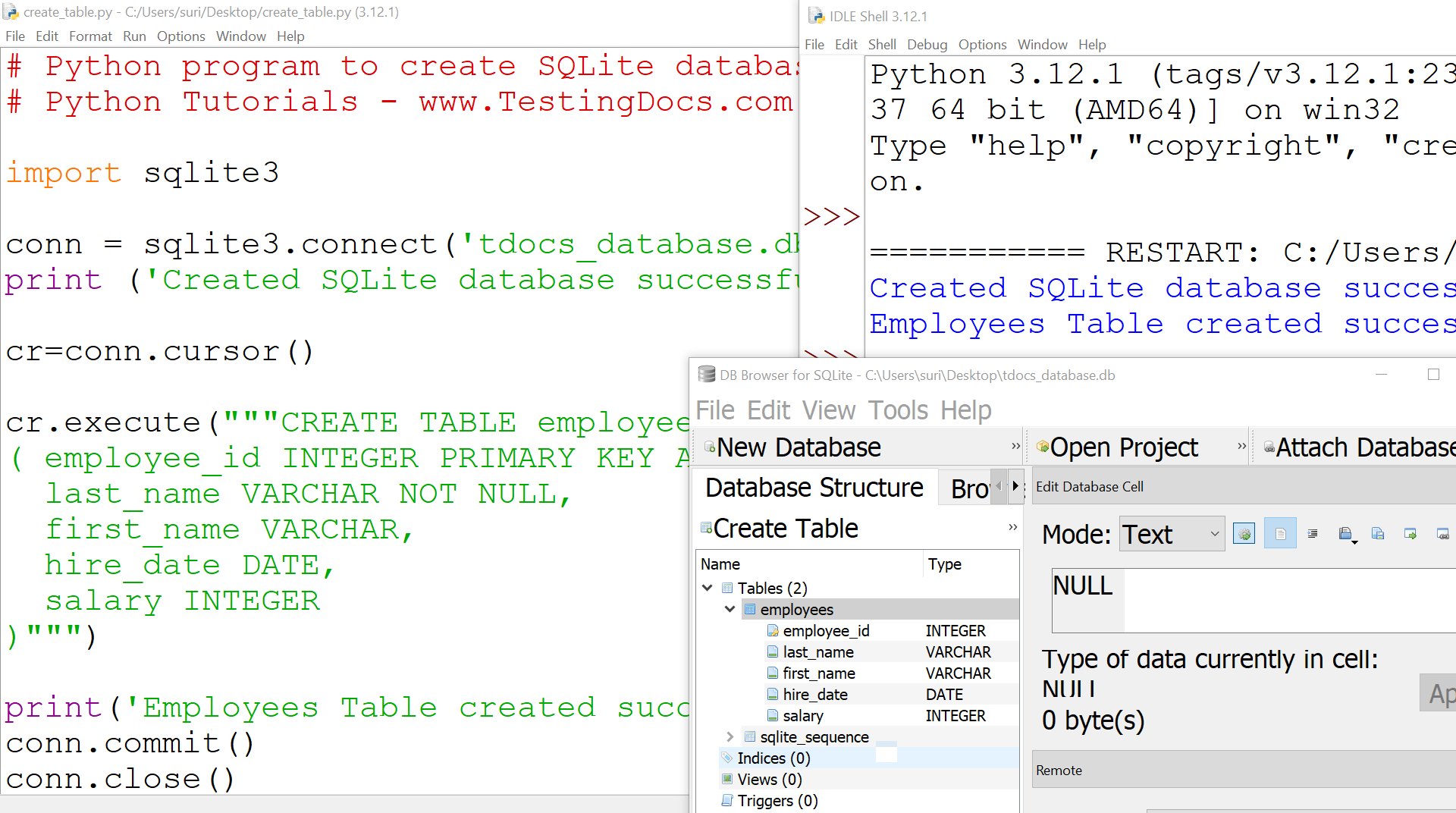 Python Program to create SQLite Database