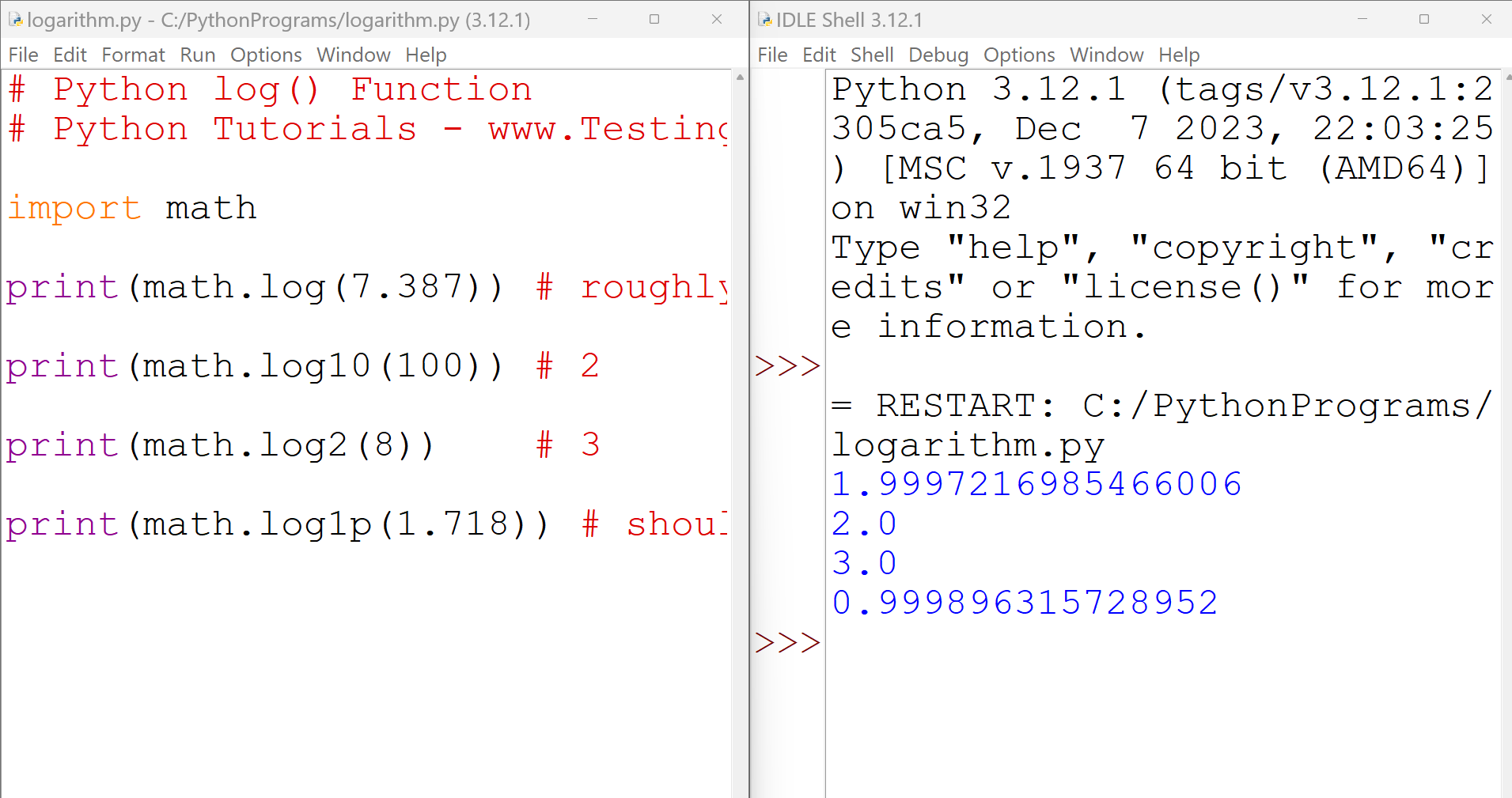 Python log() Function