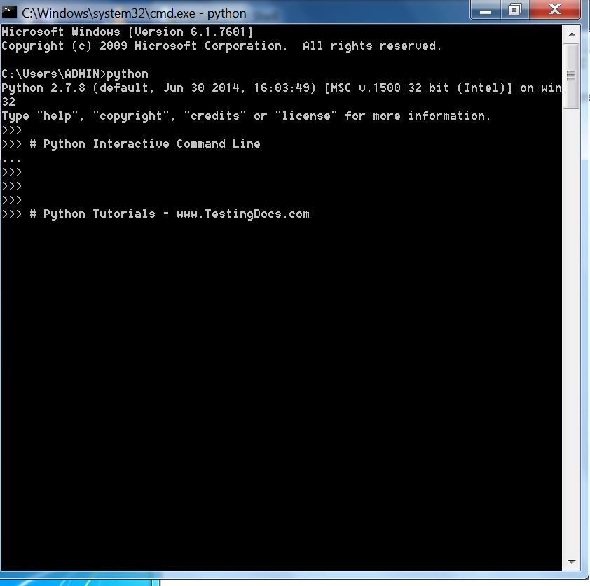 Python Interactive Shell Command_Line Win7