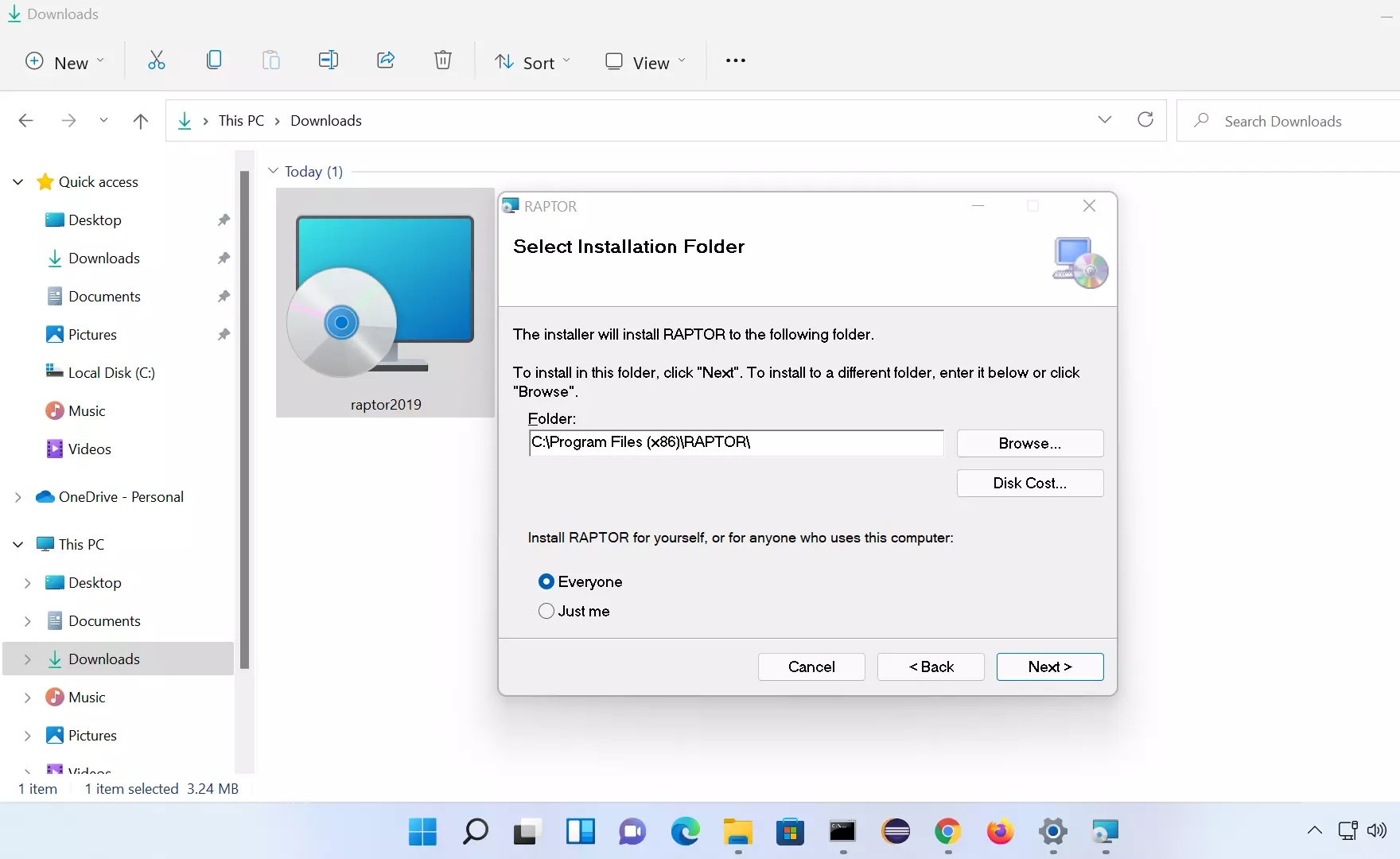 Raptor Windows 11 Install Folder Screen2