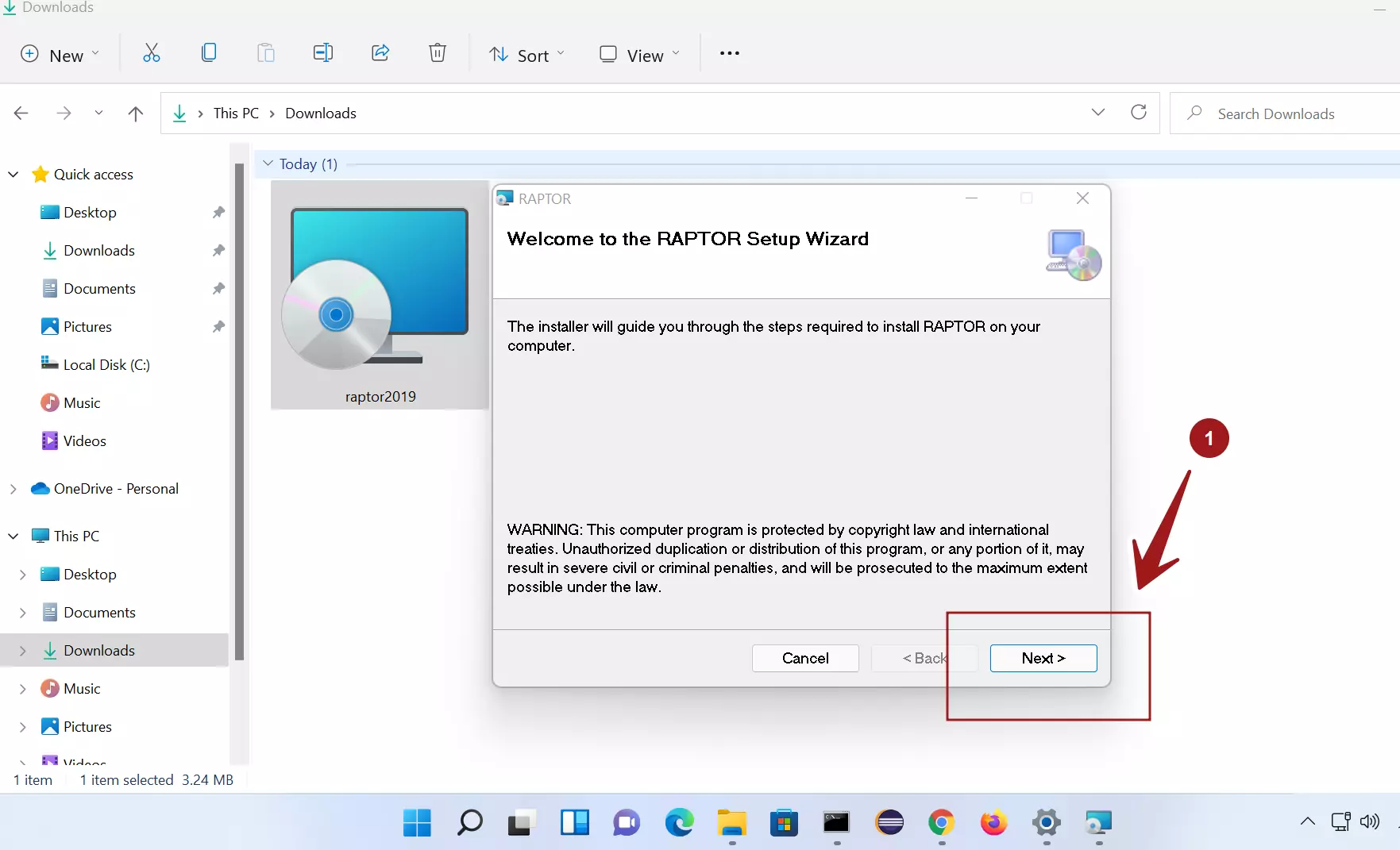 Raptor Windows 11 Install Screen1