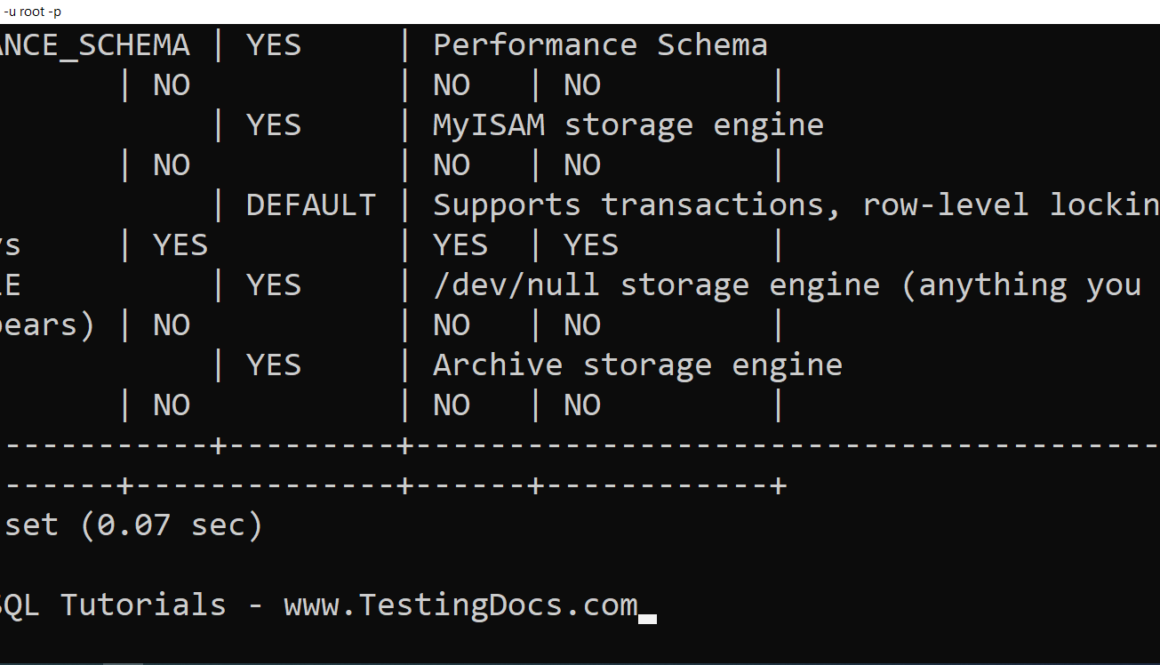 SHOW ENGINES MySQL Command