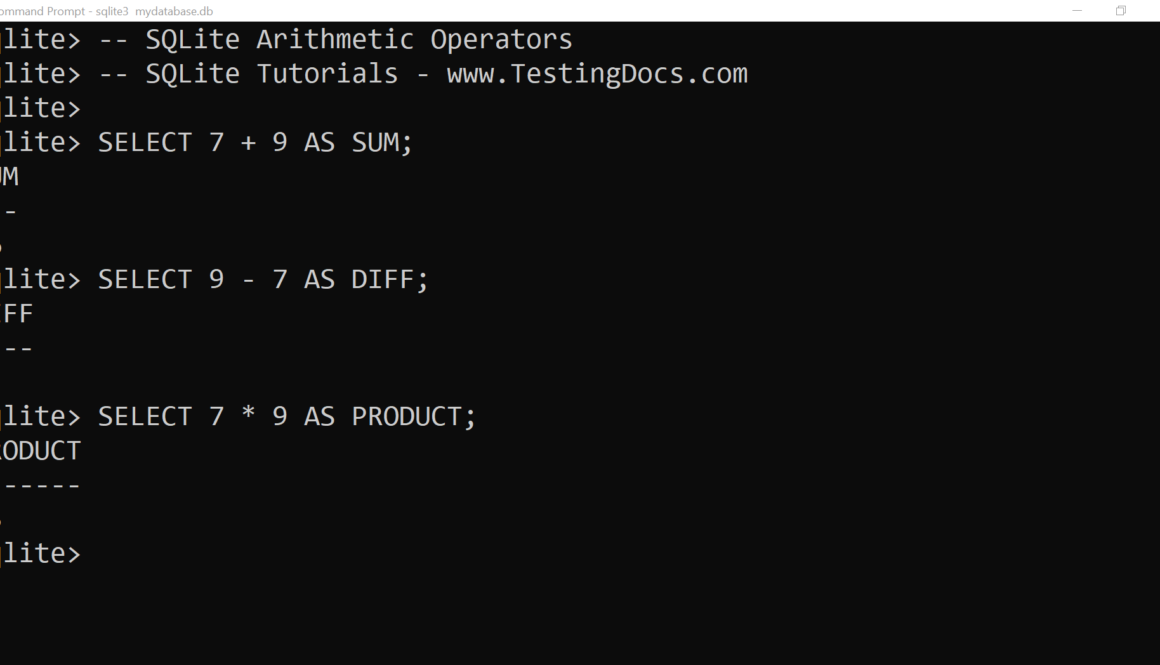 SQLite Arithmetic Operators
