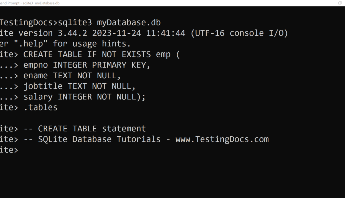SQLite CREATE TABLE statement