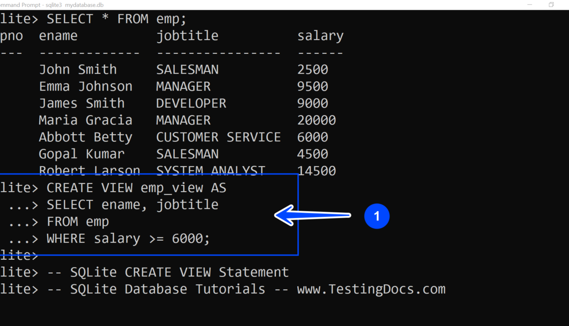 SQLite CREATE VIEW Statement