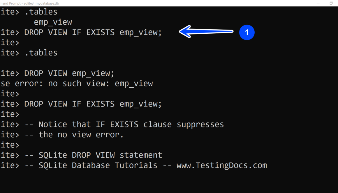 SQLite DROP VIEW Database